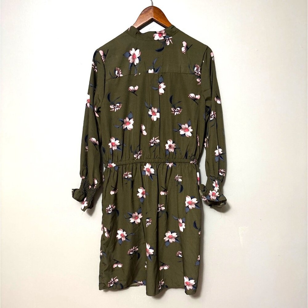 Green Floral Button-Down Dress With Long Sleeves & Elastic Waist 1X Indulge Styl - Picture 5 of 7